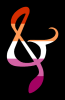 A lesbian flag treble ampersand against a black background. 